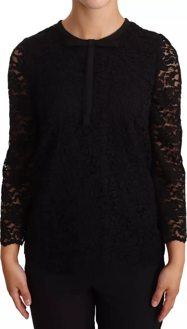 Black Floral Lace Nylon Blouse Top