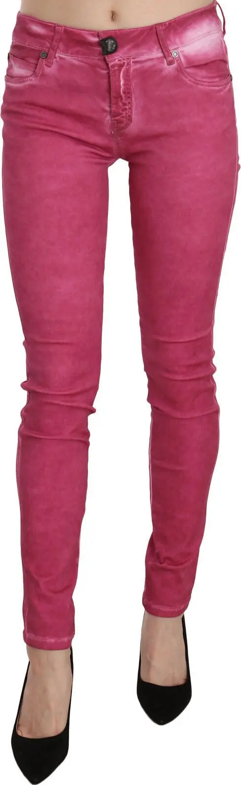 Pink Velvet Mid Waist Skinny Trouser Pants