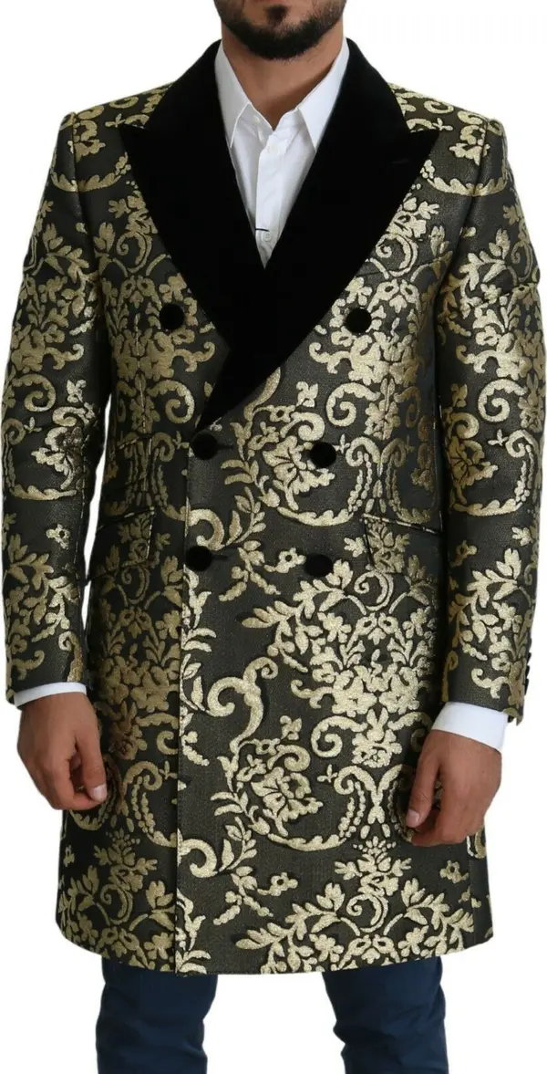 Black Gold Jacquard Long Coat SICILIA Jacket