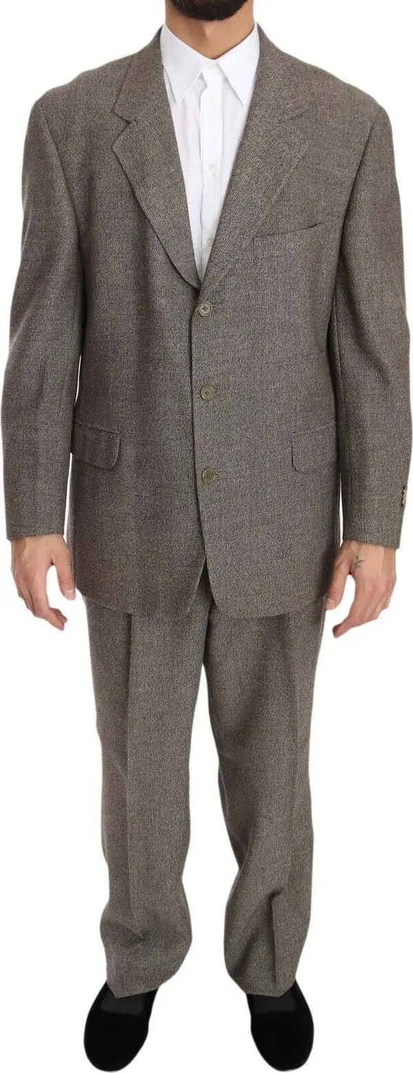 Brown Wool Regular Single  Breasted Suit