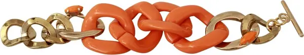 Gold Orange Chain Wide Brass Plastic Bracelet