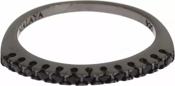 Black CZ Rhodium 925 Silver Womens Ring