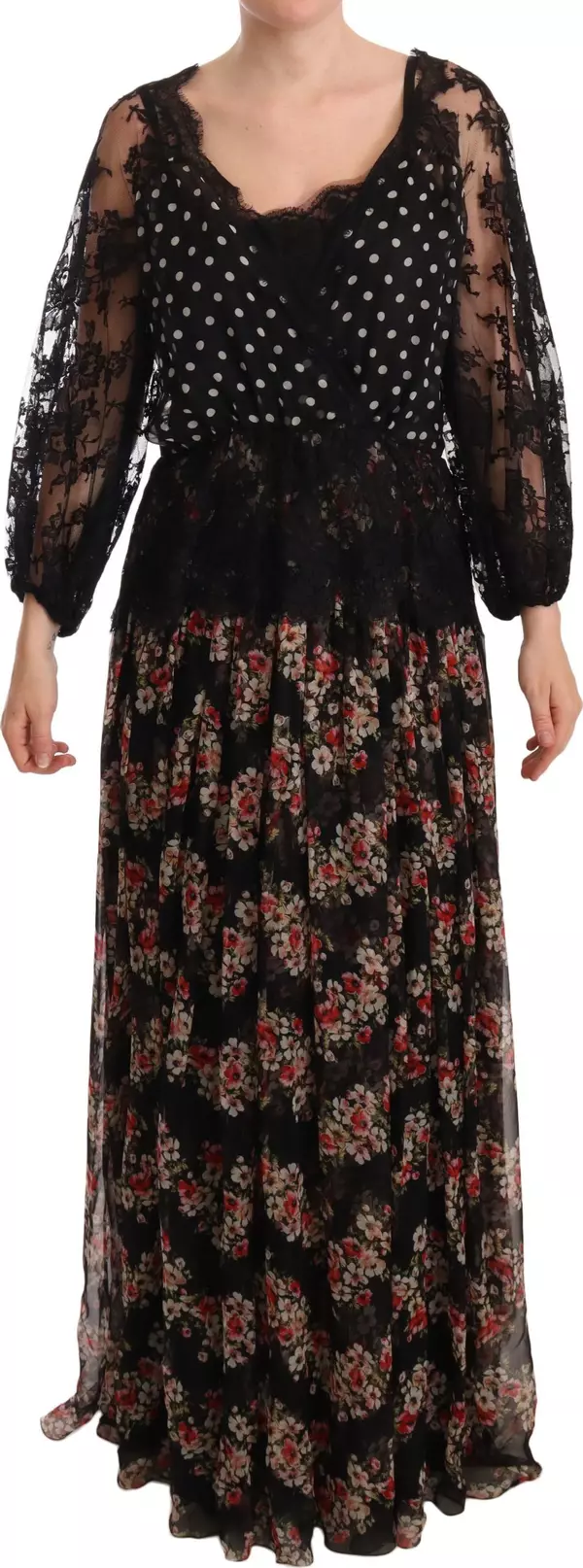Black Lace Floral Polka Maxi Capri Dress