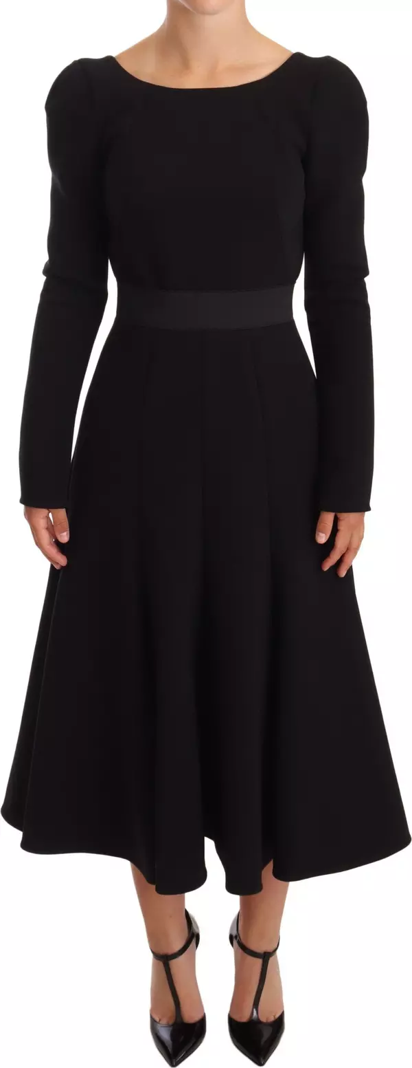 Black Wool Stretch Sheath Open Back Dress