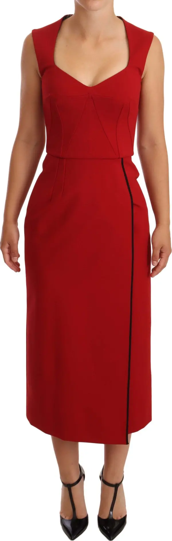 Red Sweetheart Sleeveless Midi Stretch Dress