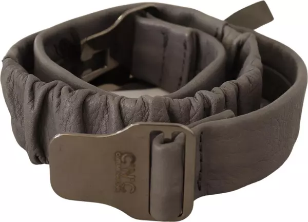 Gray Leather Silver Buckle Waist Belt