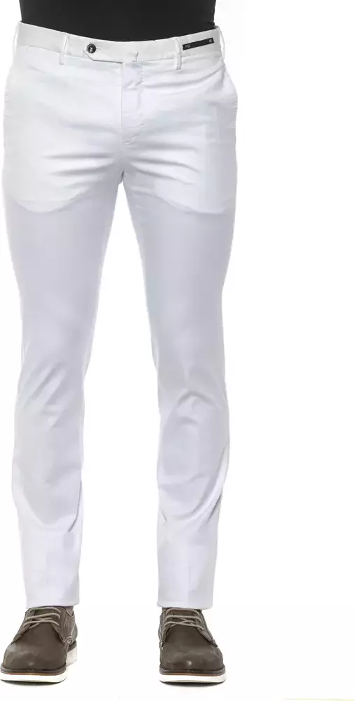 White Cotton Men Slim Trouser