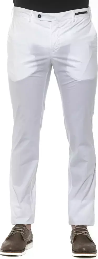 White Cotton Men Slim Trouser