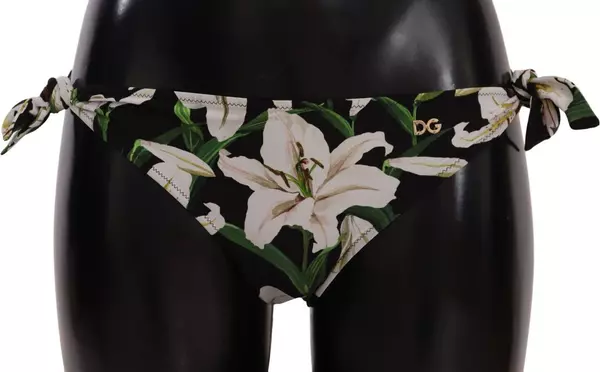 Bikini Bottom Black Lily Print Swimsuit Swimwear
