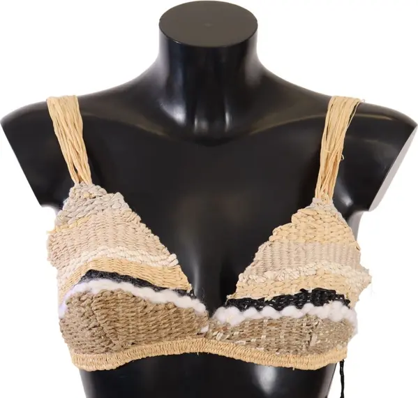 Beige Straw Raffia Woven Crochet Cover Up Top