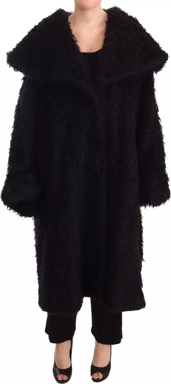 Black Mohair Fur Cape Trench Coat Jacket