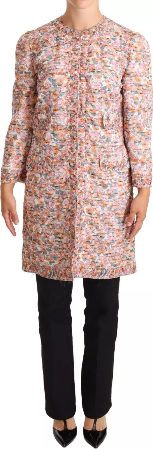 Multicolor Floral Print Silk Trench Coat Jacket