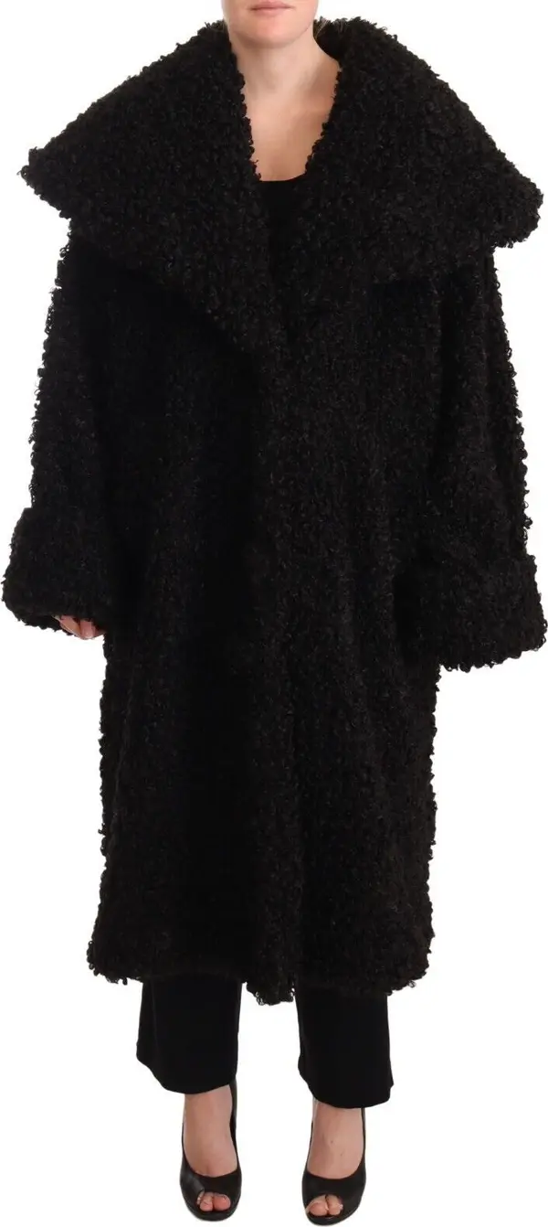 Black Polyester Fur Trench Coat Jacket