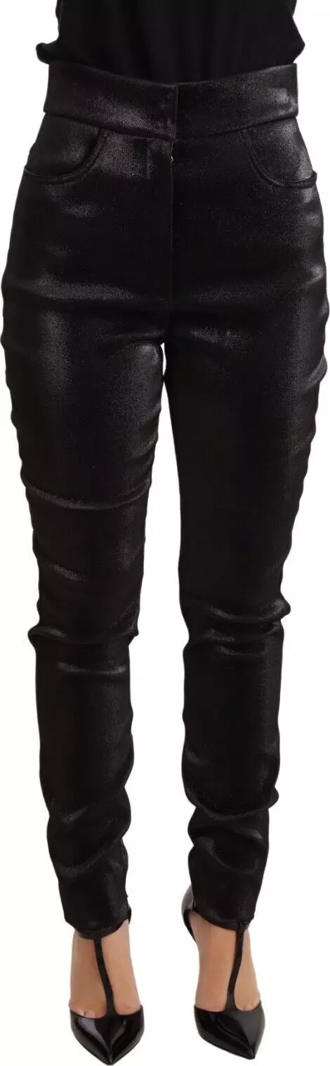 Black Silver Lurex Thread Cotton Stretch Pants