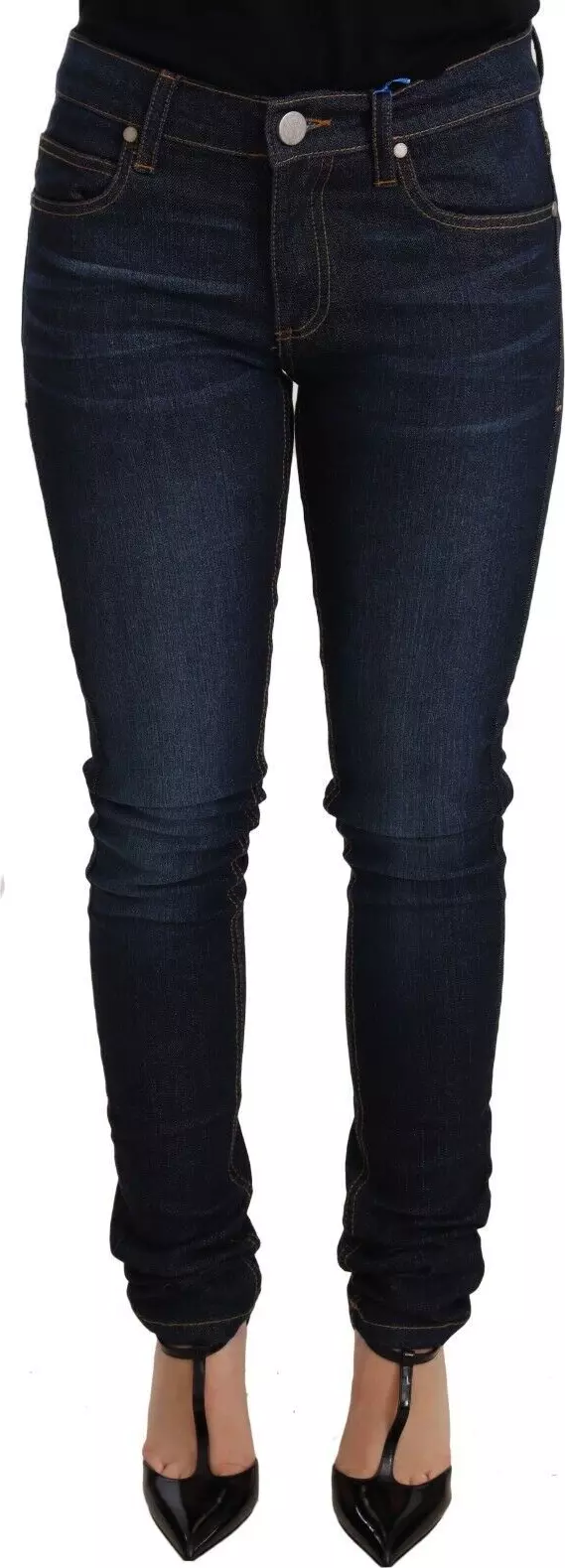 Dark Blue Cotton Low Waist Skinny Denim Jeans