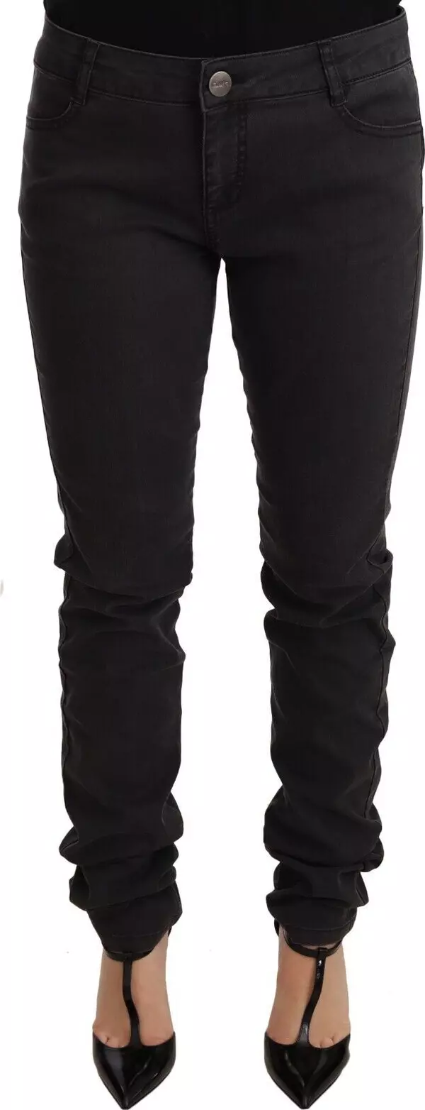 Black Cotton Stretch Skinny Mid Waist Women Denim Jeans