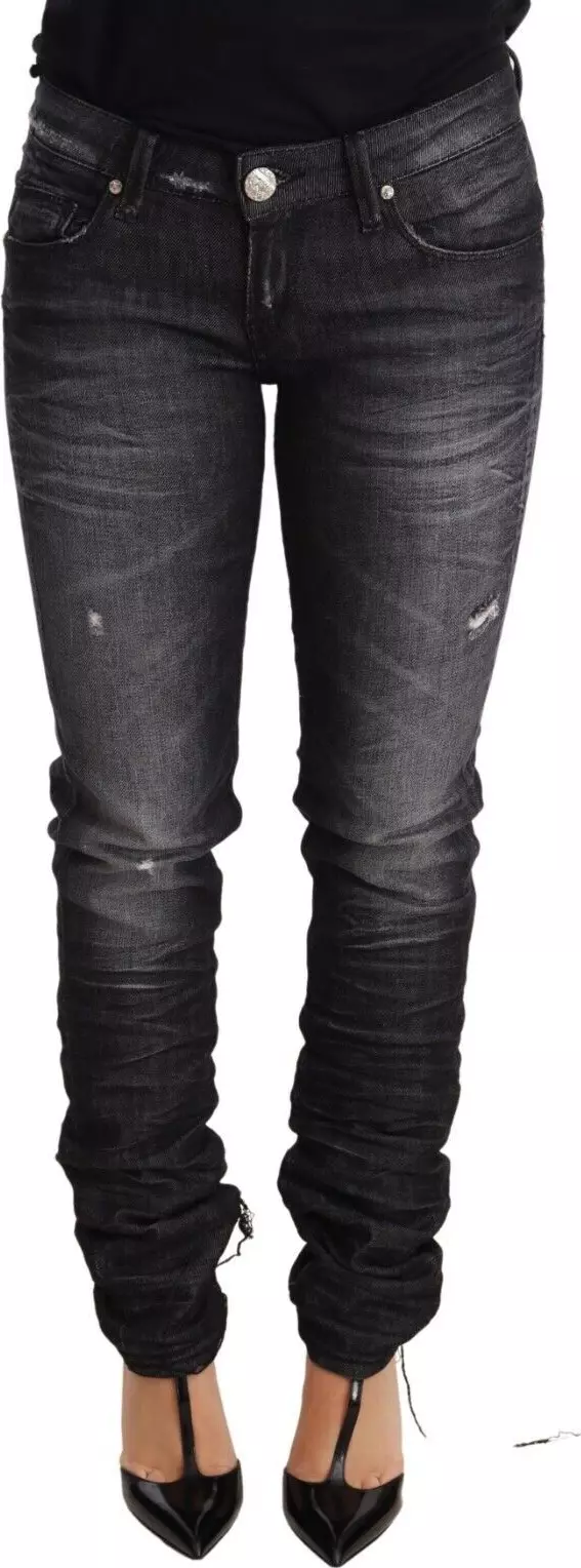 Black Washed Cotton Low Waist Skinny Denim Trouser Jeans