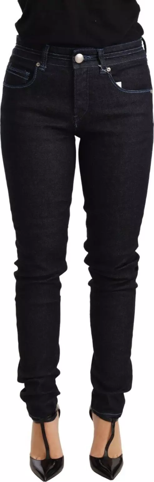 Blue Cotton Low Waist Slim Fit Denim Women Trouser Jeans