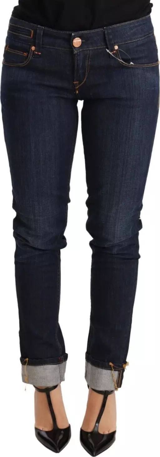 Blue Washed Cotton Low Waist Skinny Denim Women Trouser Jeans