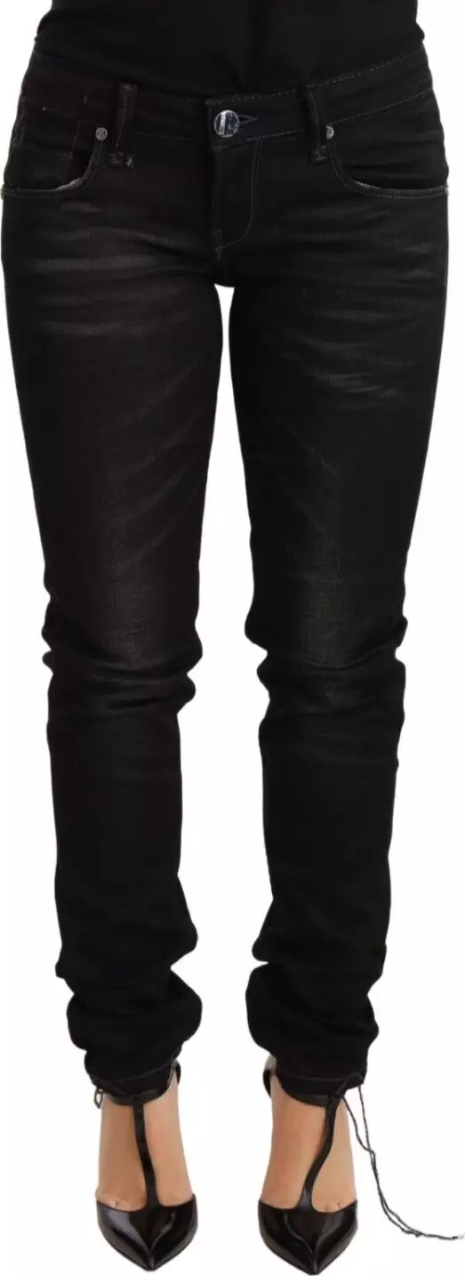 Black Washed Cotton Slim Fit Denim Low Waist Trouser Jeans