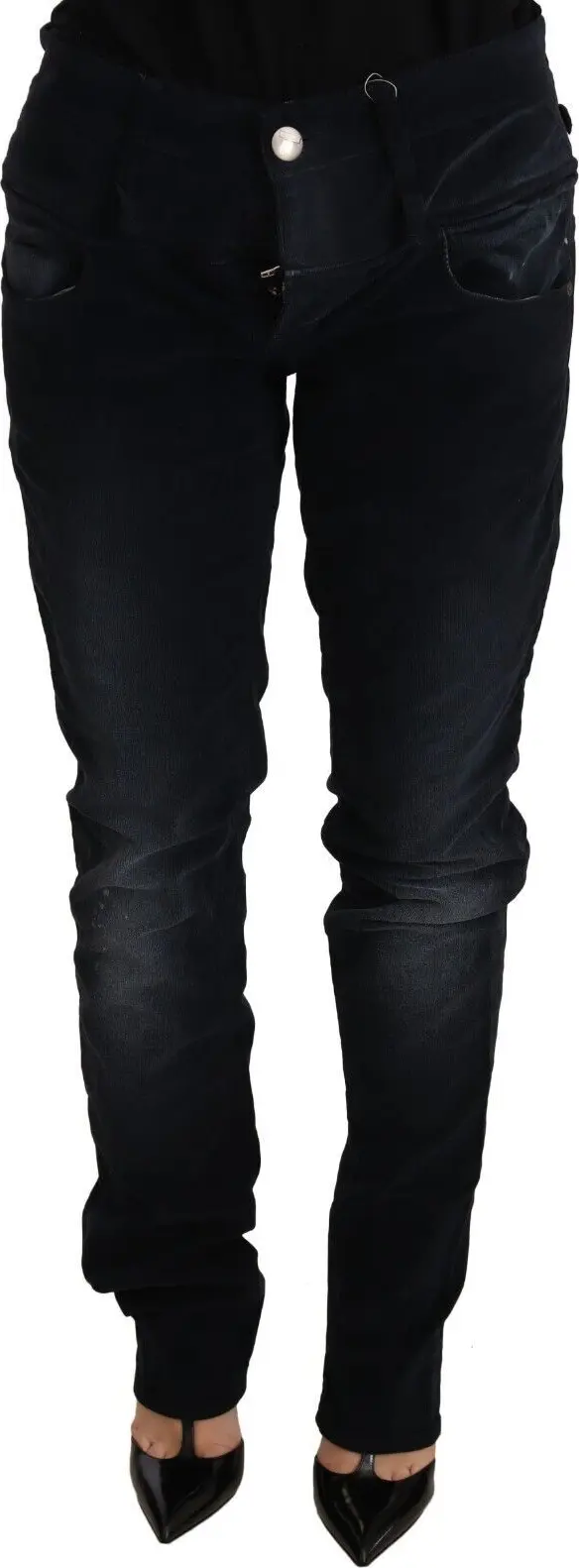 Blue Washed Cotton Denim Low Waist Loose Fit Trousers Jeans