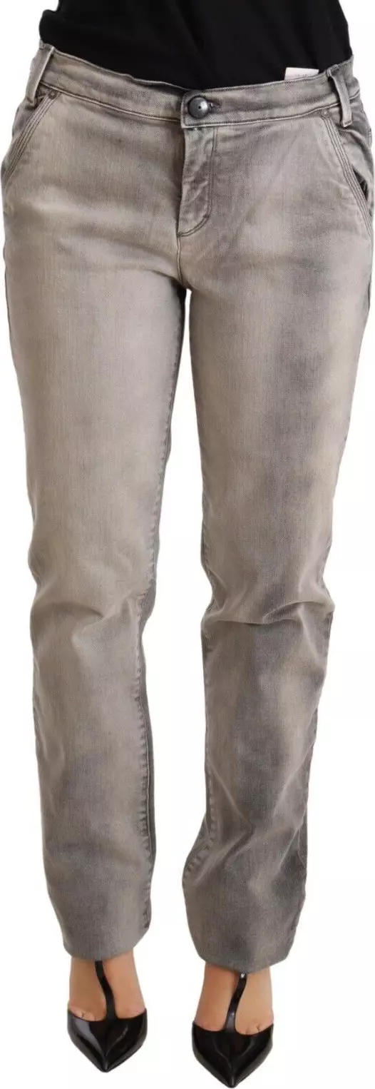 Gray Washed Low Waist Skinny Trouser Cotton Jeans