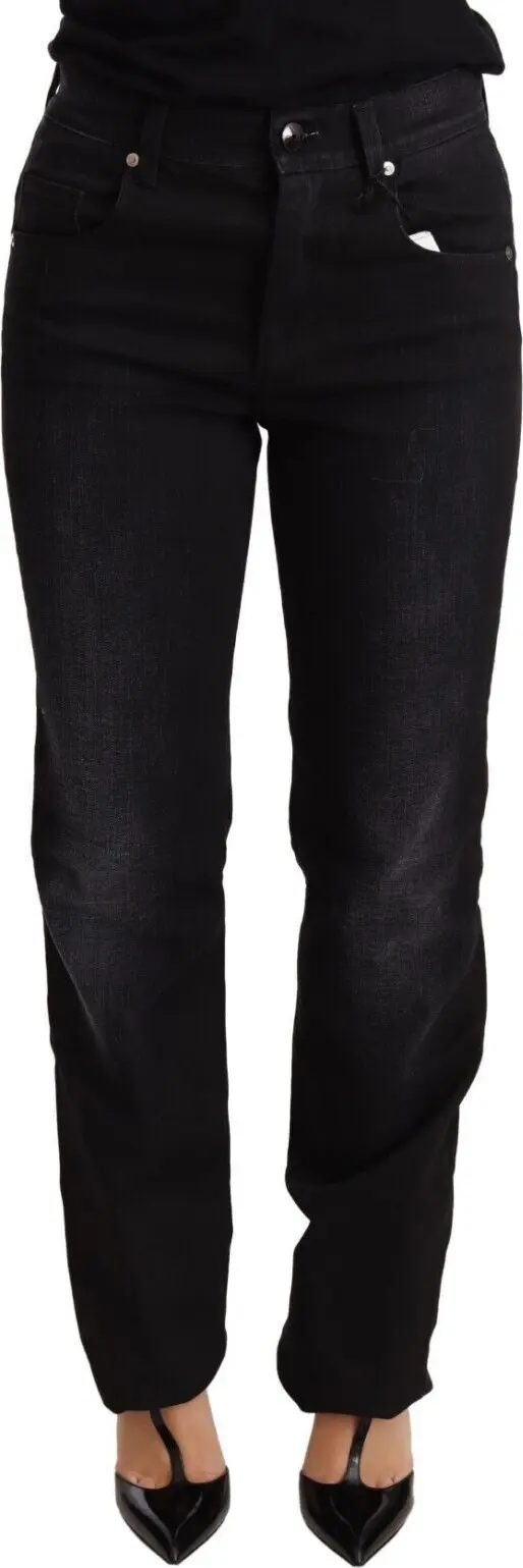 Black Washed Straight Denim Trouser Cotton Jeans