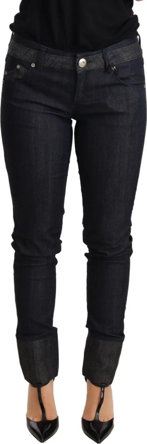 Blue Skinny Folded Hem Denim Trouser Cotton Jeans