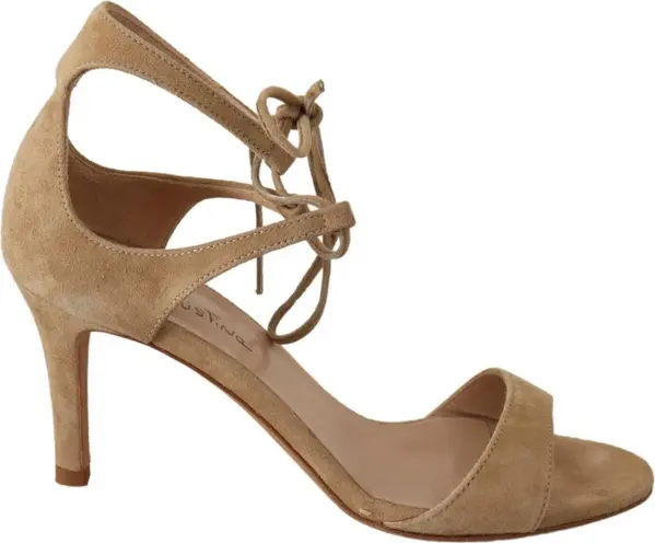 Beige Suede Leather Ankle Strap Pumps Shoes