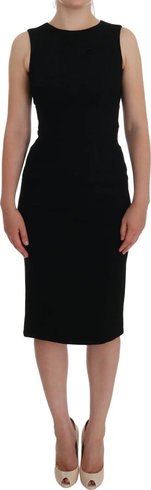 Black Stretch Crystal Sheath Gown Dress