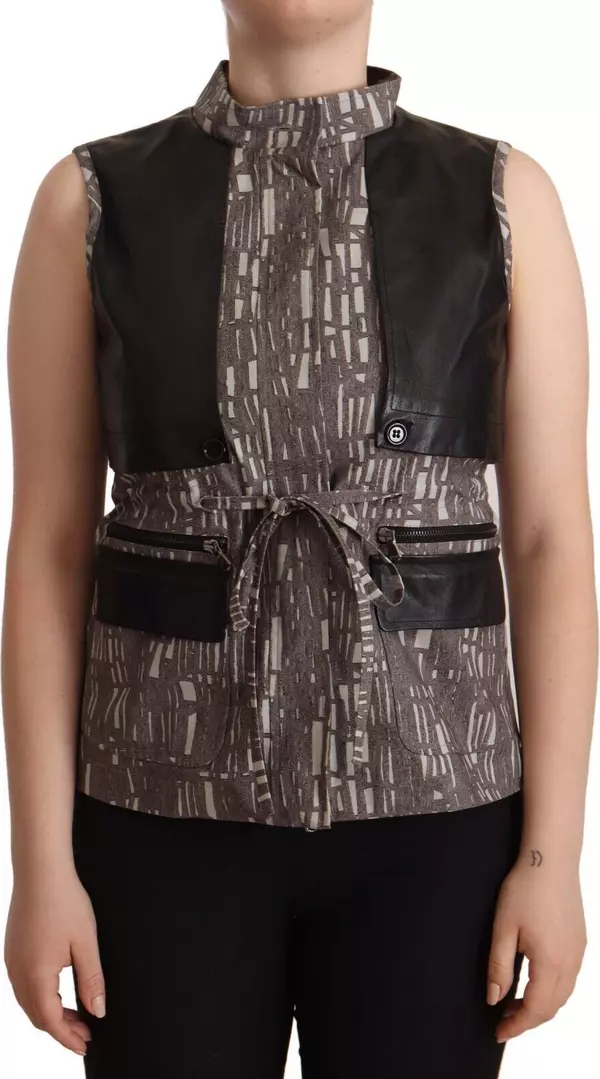 Brown Black Vest Leather Sleeveless Top Blouse