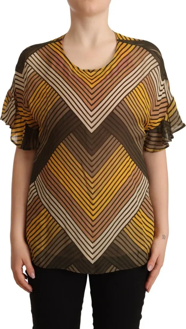 Multicolor Stripes Short Sleeves Round Neck Top Blouse