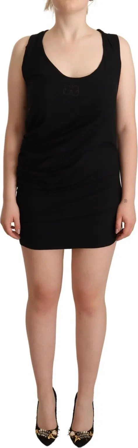 Black Sleeveless Cotton Sheath Mini Dress