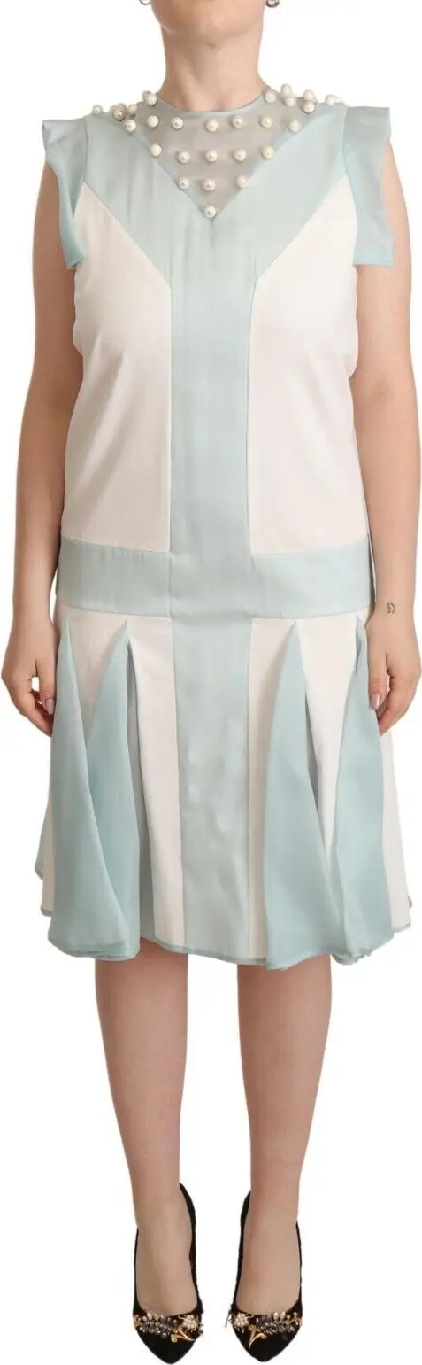 Multicolor Faux Pearl Sleeveless Shift Midi Dress