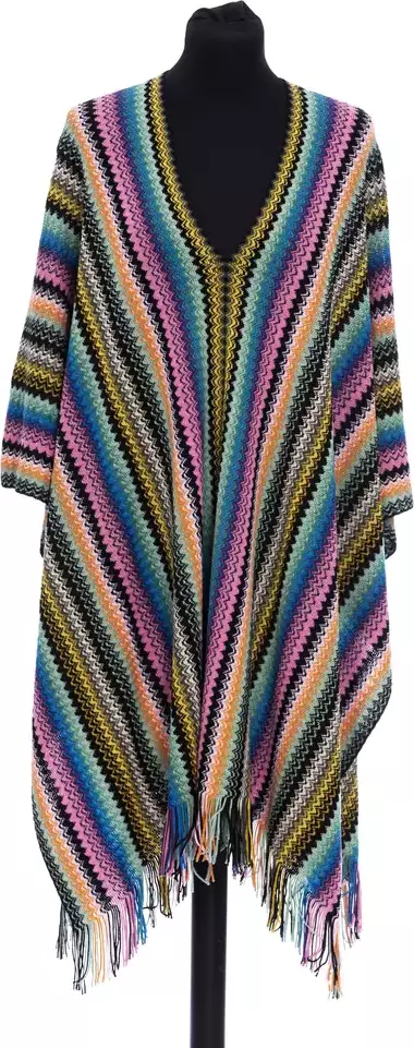 Multicolor Wool Women Poncho