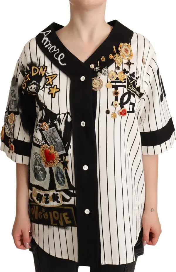 White Cotton Crystal Charms Amore Shirt