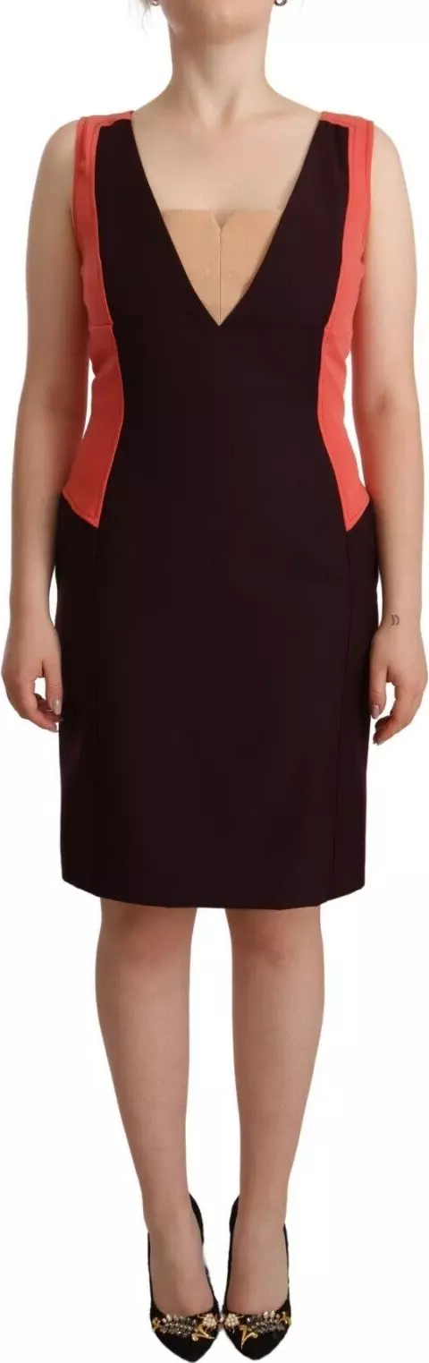 Multicolor Polyester Sleeveless Sheath Knee Length Dress