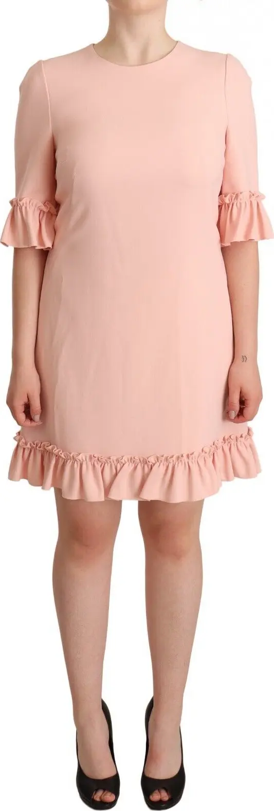 Pink Ruffled Sleeves Viscose Sheath Dress