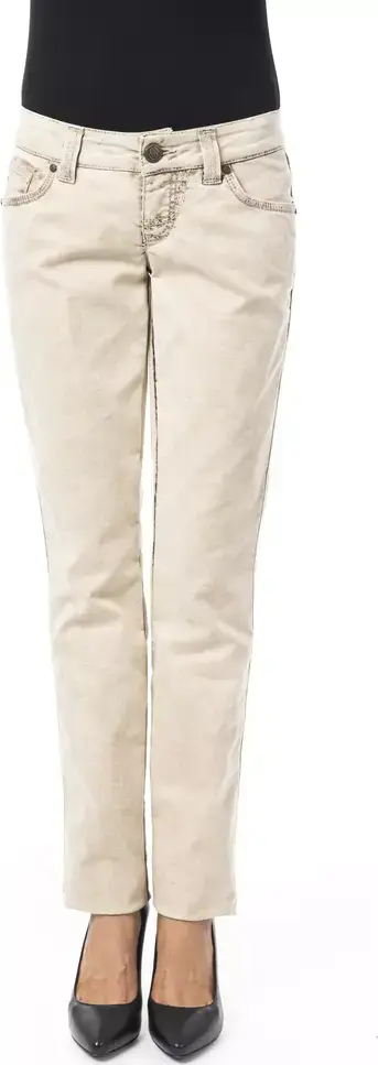 Beige Cotton Women Jeans