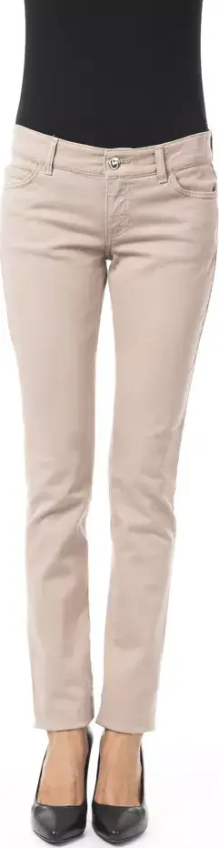 Beige Cotton Women Pant with Back Pocket Chain