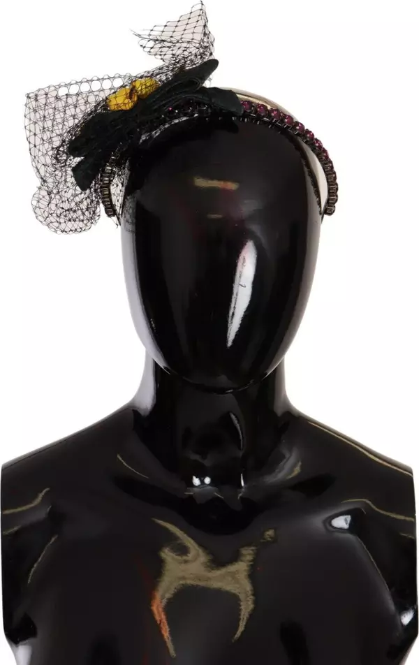Silver Tiara Crystals Fruits Black Mesh Diadem Headband