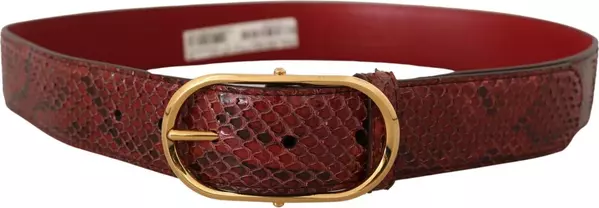 Red Exotic Leather Gold Oval Buckle Belt