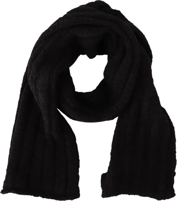 Black Virgin Wool Knitted Unisex Warmer Shawl Scarf