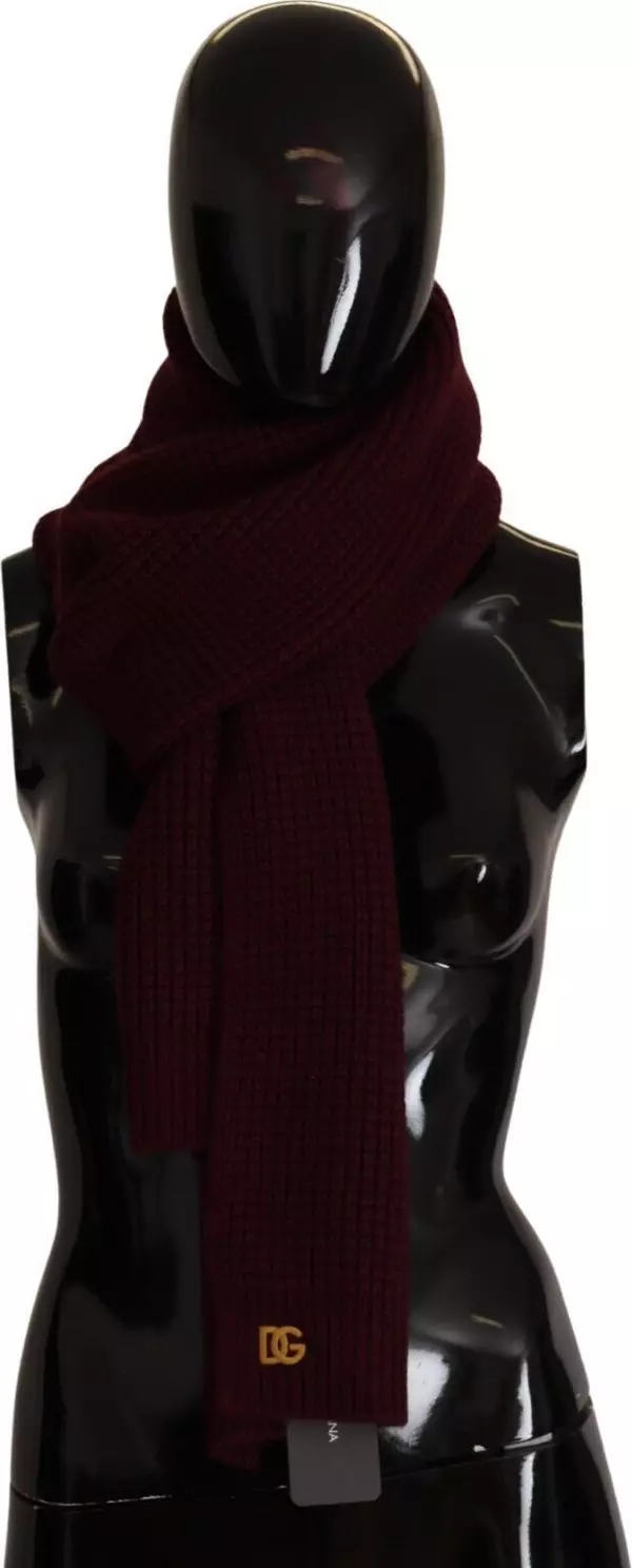 Dark Red Cashmere Logo Wrap Shawl Knitted Scarf