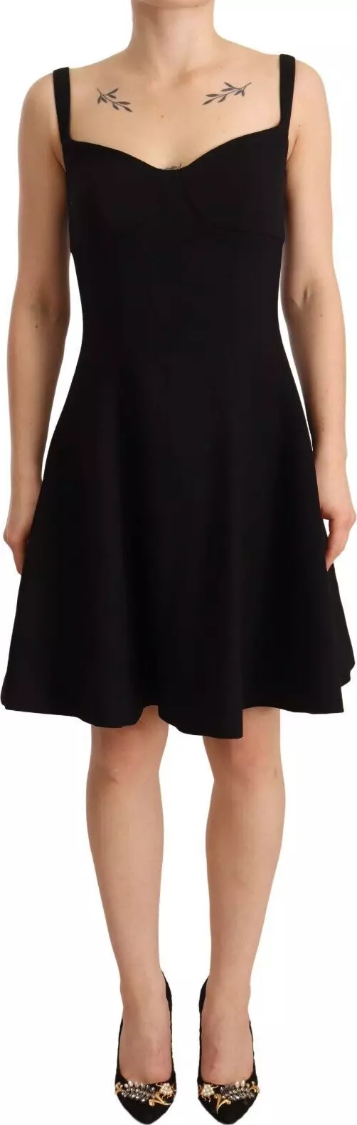 Black Fit Flare Wool Stretch Sheath Dress