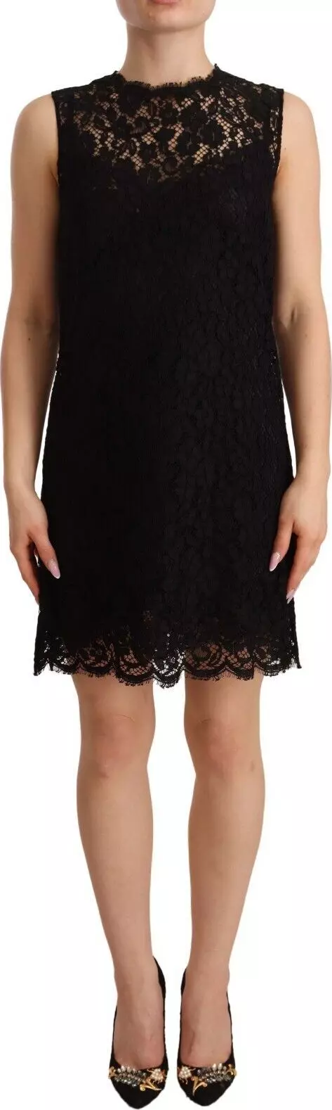 Black Floral Lace Sheath Sleeveless Mini Dress