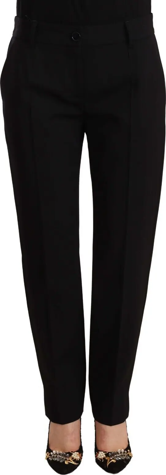 Black Mid Waist Skinny Trouser Wool Pants