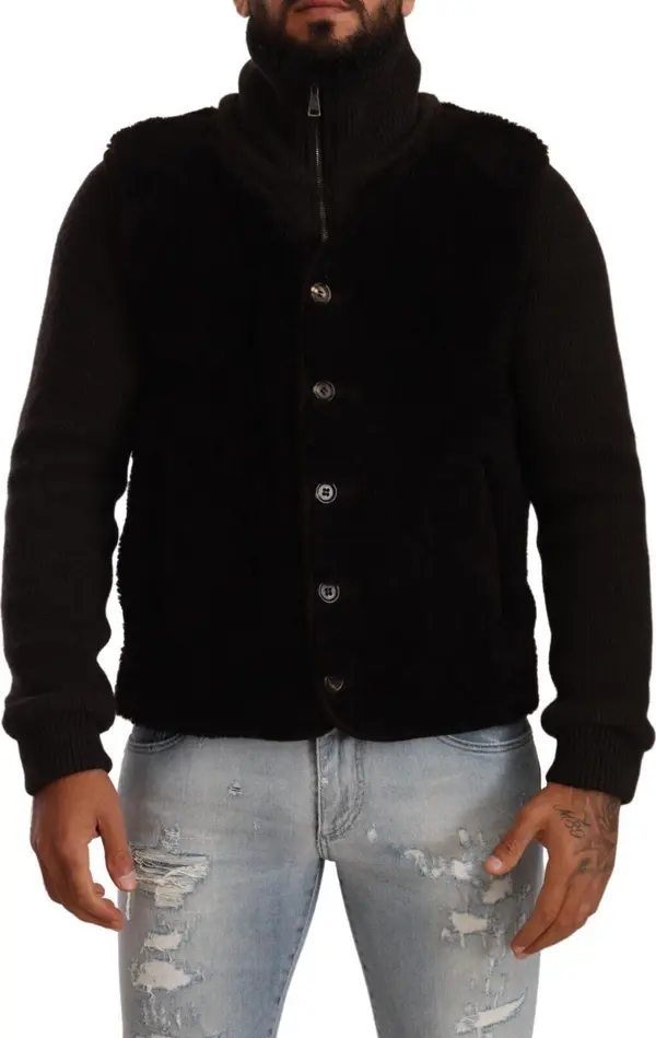 Black Leather Mens Turtle Neck Coat Jacket