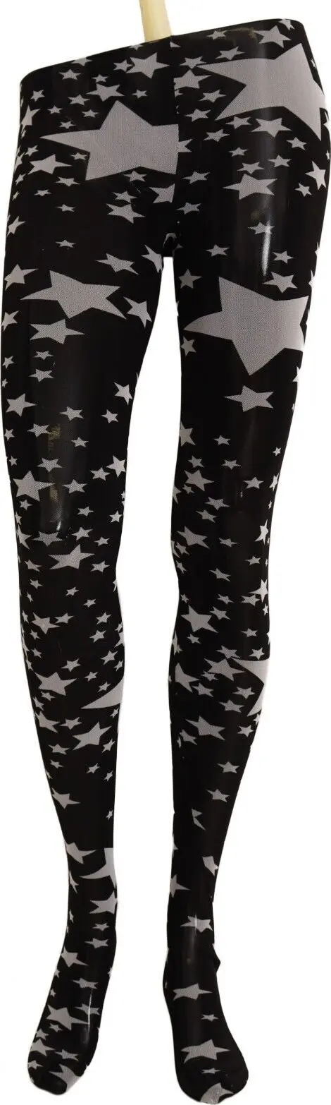 Black White Stars Print Nylon Stockings