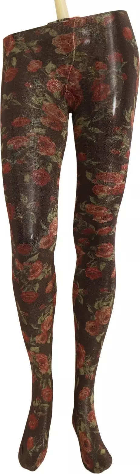 Black Floral Print Stockings Nylon Tights